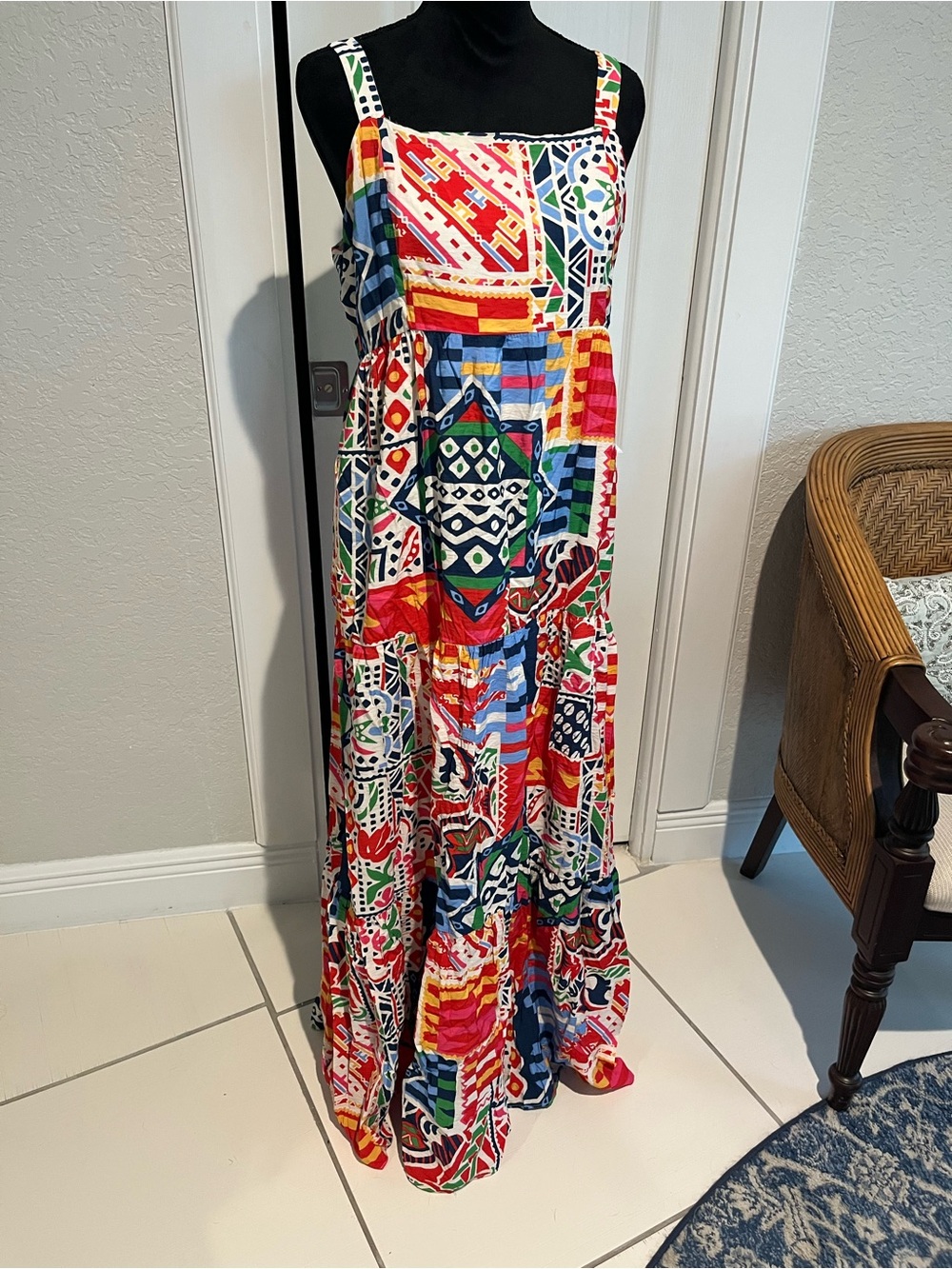 Skies Are Blue Multicolor Geometric Print Summer Dress